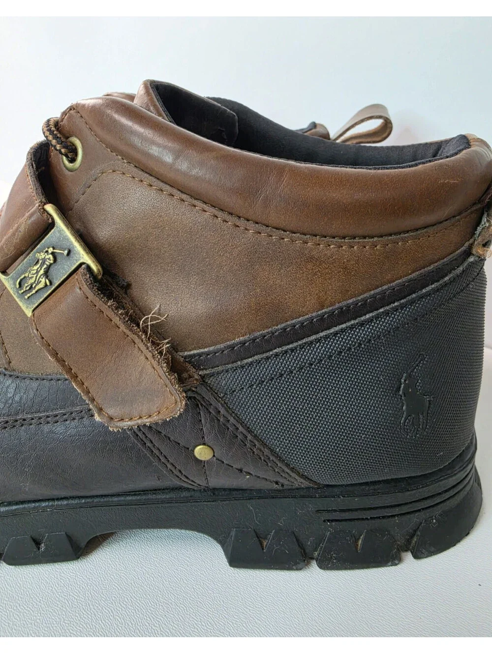 Polo Ralph Lauren Hardy II Brown Black Leather Duck Boots Shoes Mens Size 12 D